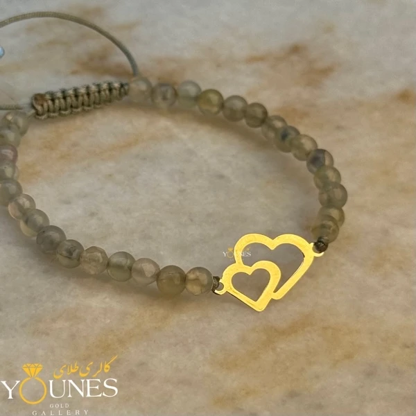 دستبند دو قلبی مینیمال طلا لیزری